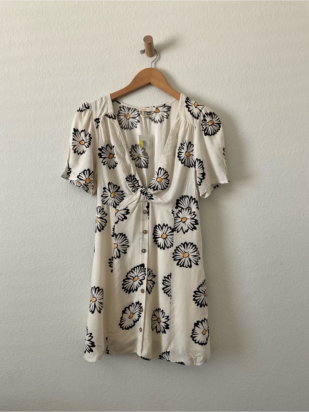 Urban Outfitters Cream Daisy Print Button-Front Mini Dress